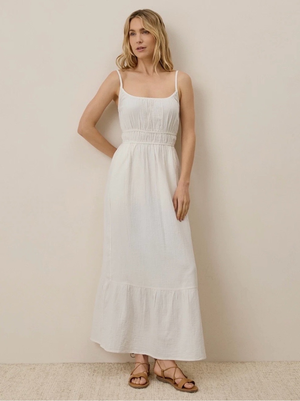 Pact Coastal Double Gauze Cami Maxi Dress Size XS White 100% Organic Cotton
